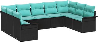vidaXL Conjunto De Sof&aacute; De Jard&iacute;n 9 Uds. Negro Rat&aacute;n Sint&eacute;tico Vidaxl