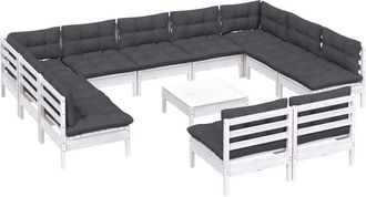 vidaXL Muebles De Jard&iacute;n 12 Pzas Y Cojines Blanco Madera Maciza Pino Vidaxl
