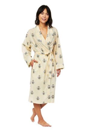 The Cats Pajamas Flannel Shawl Collar Robe in Queen Bee Honey at Nordstrom, Size Medium