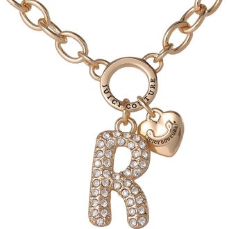 Juicy Couture Bubble Letter Necklace for Women with Clear Stones 18+2, Chunky Initial Necklace Gold-Tone in Letter R at Nordstrom