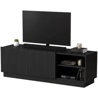 Dmora Mobile porta tv Finita, Madia da salotto con due ante battenti, Design minimal e moderno, 150x40 h48 cm, Nero