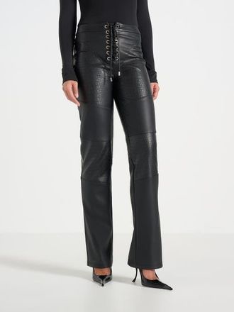 Mani&egrave;re De Voir Seren Croc Embossed Lace Up Trousers in Black at Nordstrom, Size 12
