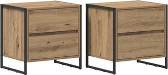 vidaXL Mesa De Noche Con Caj&oacute;n 2 Pcs Roble Artesanal 50 X 39.5 X 50 Cm Vidaxl