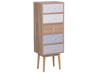 Beliani Cassettiera 5 Cassetti Marrone Chiaro E Bianco Foley