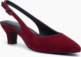 Hush Puppies Womens Hush Puppies Nahla Buckle Kitten Heel Womens Bordeaux Pointy Slingback Shoes - Red - Size: 3