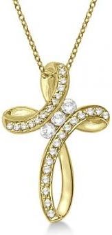 Allurez Diamond Swirl Cross Pendant Necklace 14k Yellow Gold (0.25ct)
