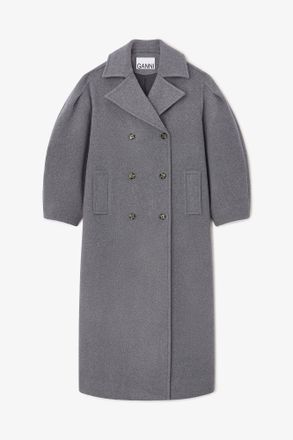 Ganni Grey Wool Oversized Long Peacoat - Size 8/10 Recycled