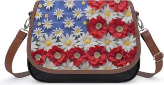 Generic USA Flower Flag Crossbody Bag Womens Handbag PU Message Bags Shoulder Purse with Adjustable Strap