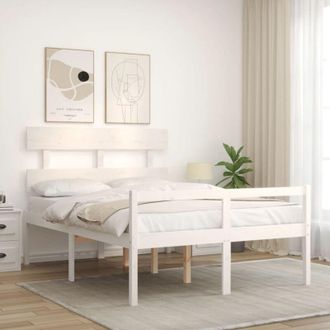 vidaXL Cama Para Personas Mayores Con Cabecero Madera Maciza Blanco Vidaxl
