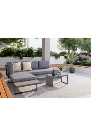 ambia GARDEN Loungegarnitur, Grau, Metall, Kunststoff, Textil, F&uuml;llung: Schaumstoff,Polyester, 182 cm, Gartenm&ouml;bel, Loungem&ouml;bel, Loungegarnituren