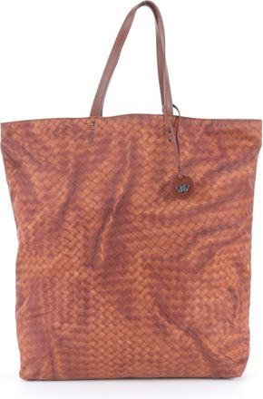 Bottega Veneta Brown Leather Nylon Handbag Tote Bag (Pre-Owned)