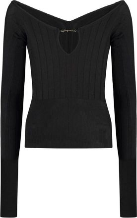 Jacquemus Pral&ugrave; Gebreide Top - Dames - V-hals truien - Zwart - XS - Polyester - Truien & Vesten