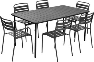 Sweeek Mesa de jard&iacute;n de metal 2 sillones 4 sillas, antracita