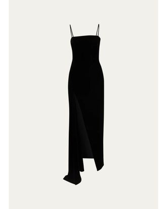 Givenchy Sliced Long Velvet Slit Dress