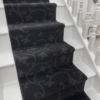 Runrug Stair Runner Carpet for Staircases - Soft & Comfy, 9mm - Vines in Grey | Size: 60 cm x 660 cm