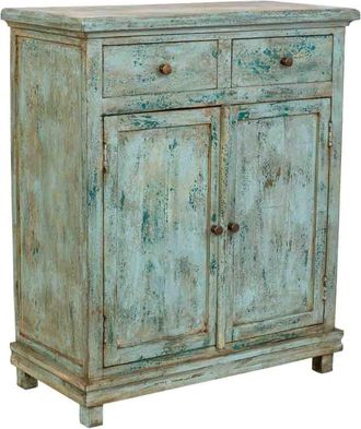 Wanderlust Deco C&oacute;moda de madera artesanal turquesa 85x40x100h cm