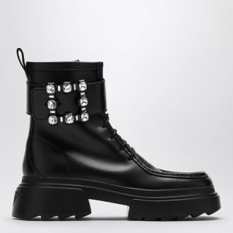 Roger Vivier Black Leather Lace Up Boot