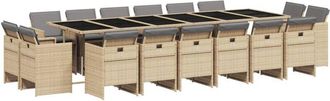 vidaXL Set Comedor De Jard&iacute;n 17 Pzas Con Cojines Rat&aacute;n Sint&eacute;tico Beige Vidaxl