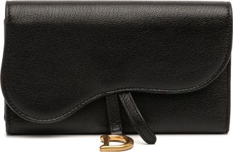 Dior Pre-owned Womens Goatskin Saddle Long Wallet - Black Leather - One Size