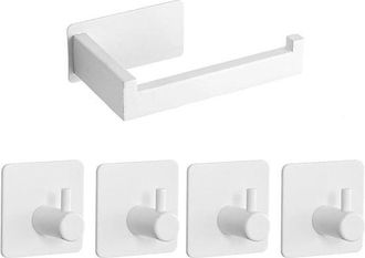 OEM Soporte Para Papel Higi&eacute;nico Sin Necesidad De Taladrar - Autoadhesivo - 1 Unidad - Blanco - Acero Inoxidable