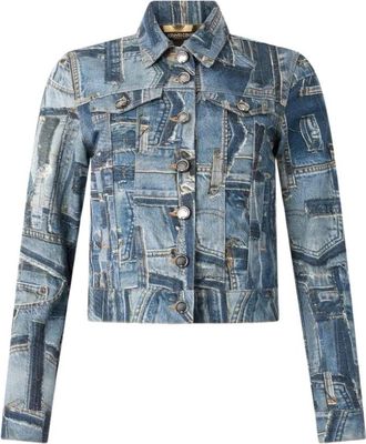 Roberto Cavalli Patchwork Denim Jack met Slangknopen - Dames - Spijkerjassen - Blauw - XS - Denim - Jassen