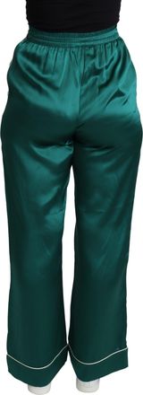 Dolce & Gabbana Womens Green High Waist Pajama Trouser Silk Pant