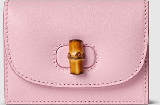 Gucci Card Case With Bamboo, Pink, Leather