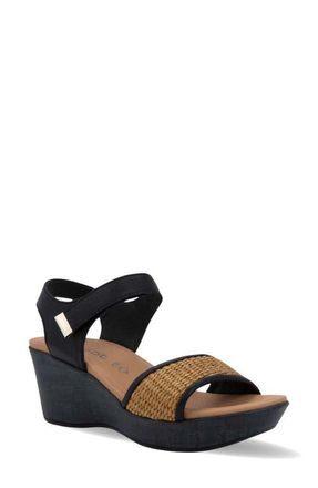 Naot Summer Wedge Sandal in Black/Raffia at Nordstrom, Size 10Us