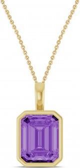 Allurez Emerald Cut Lab Grown Purple Sapphire Bezel Set Pendant Necklace 14K Yellow Gold (4.48ct)