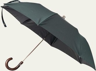 Bergdorf Goodman Mens Herringbone Folding Umbrella w/ Maple Handle