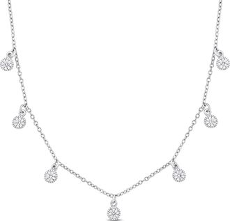 Mimi & Max Created White Sapphire station Necklace in Silver- 16 in + 2 ext