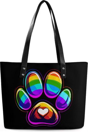 Generic Rainbow Dog Paw LGBT Tote Bags for Women Cute Shoulder Purses Handbags