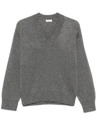 Brunello Cucinelli Grey V Neck Sweater