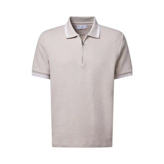 Baldessarini Tops, Heren, Beige, L, Katoen, Geribbelde polo met rits