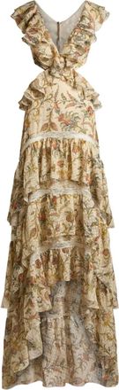 Etro Jurk met bloemenprint en ruches - Geel