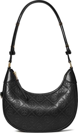 Tory Burch T-Monogram Embossed Crescent Shoulder Bag in Black at Nordstrom