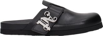 Palm Angels Black Leather Mens Slippers
