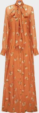 LEO LIN Lilith Tie-Neck Floral Maxi Dress