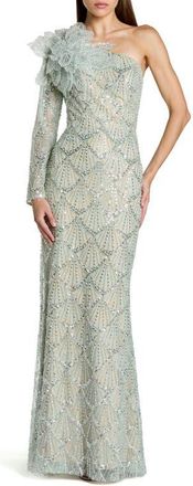 Mac Duggal One Sleeve 3D Flower Sequin Column Gown in Seafoam at Nordstrom, Size 10
