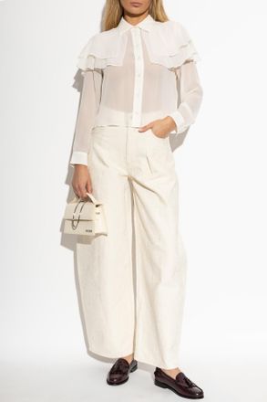 Frame Denim Shirt With Ruffles, Womens, Cream