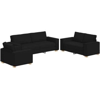 vidaXL Vidaxl - Juego de Sofá con cojín 3 pcs Negro 220 x 78 x 84 cm tela