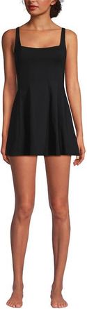 Lands End Square Neck Corset Seamed Swim Dress in Black at Nordstrom, Size 14