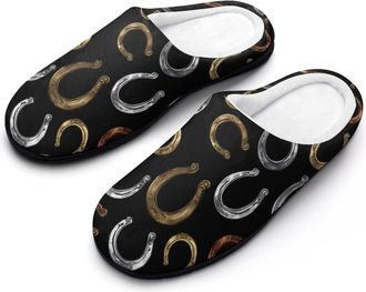 Generic Horseshoes Horse Shoes Mens House Slippers Memory Foam Washable Cotton Slip on Home Shoes