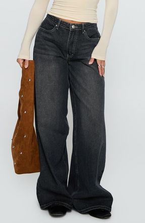 Princess Polly Naylor Baggy Wide Leg Jeans in Grey Wash at Nordstrom, Size 10