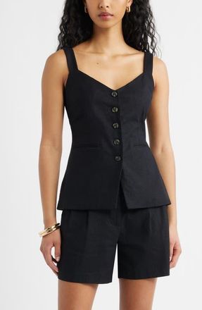 Open Edit Button Front Linen Blend Tank in Black at Nordstrom, Size Xx-Small