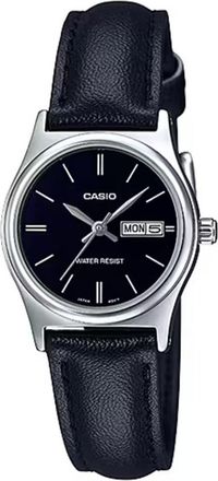 Casio Womens Black Leather Strap Watch with Black Dial - LTP-V006L-1B2UDF