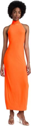 Norma Kamali Dress Large Orange Turtle Neck Side Slit Sleeveless DDR2254
