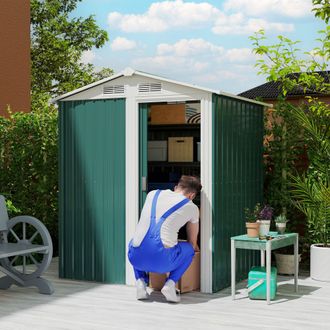 OUTSUNNY 5ft x 4.3ft Outdoor Metal Storage Shed with Sliding Door Sloped Roof in Green