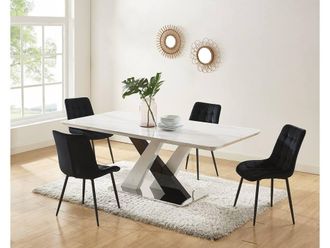 Vente-Unique 8-Seat Dining Table In MDF & Stainless Steel - Black & White