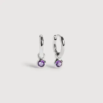 Monica Vinader Sterling Silver February Birthstone Huggie Earrings Amethyst